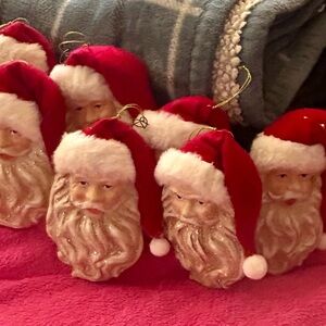 Festive Santa Claus  face Ornaments -  total of 7 Red and White